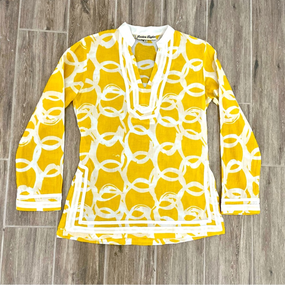 Jessica Taylor Yellow & White Tunic Top size Small